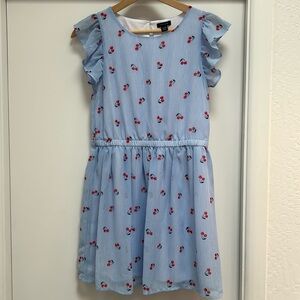Tommy Hilfiger Girls Blue Stripe & Cherry Print Ruffle Dress | Size Large 12/14